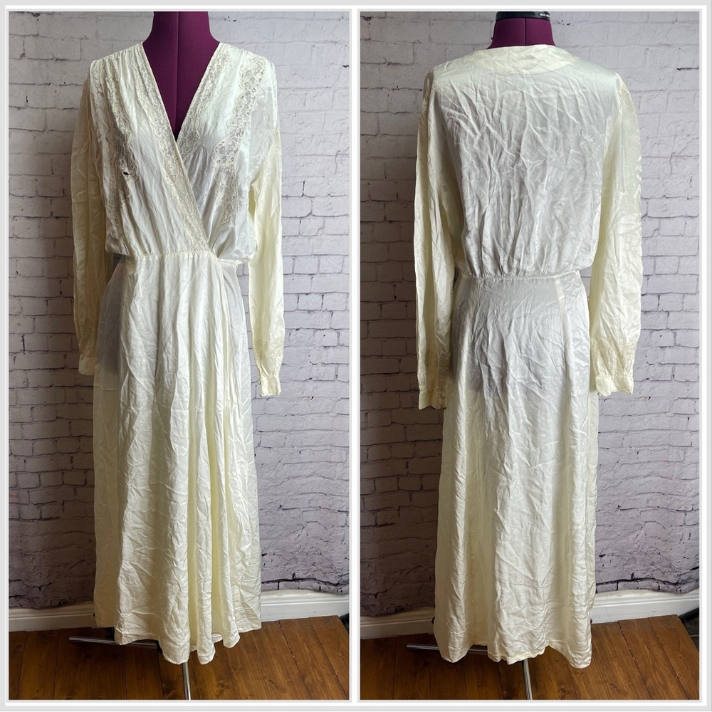 Vintage homemade wrap dress cream colored satin